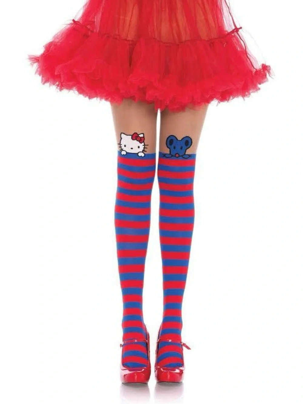 Brand New-Leg Avenue Blue and Red Striped Hello Kitty Over-the-Knee Socks